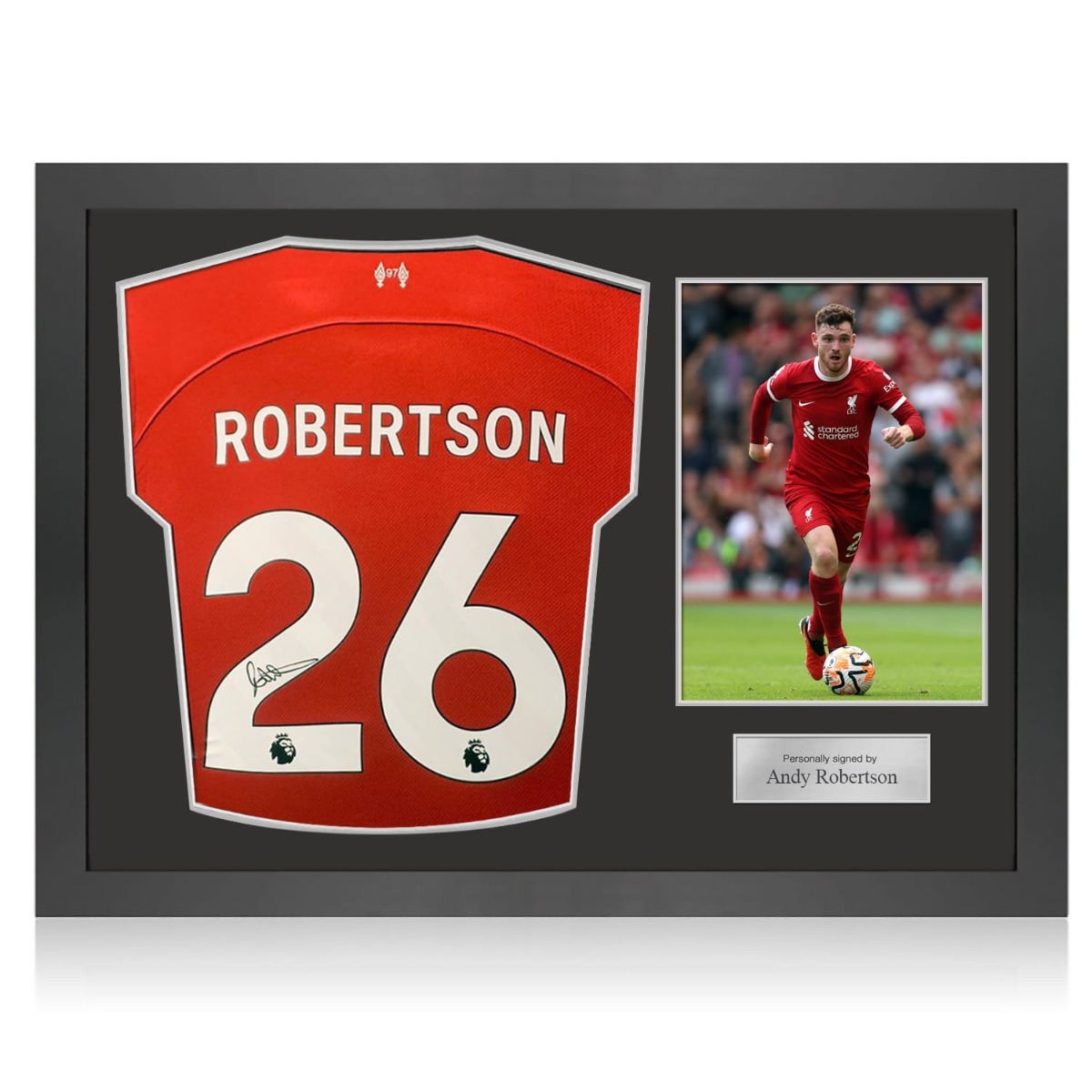 Andy Robertson Signed 2023 24 Liverpool Football Shirt. Icon Frame
