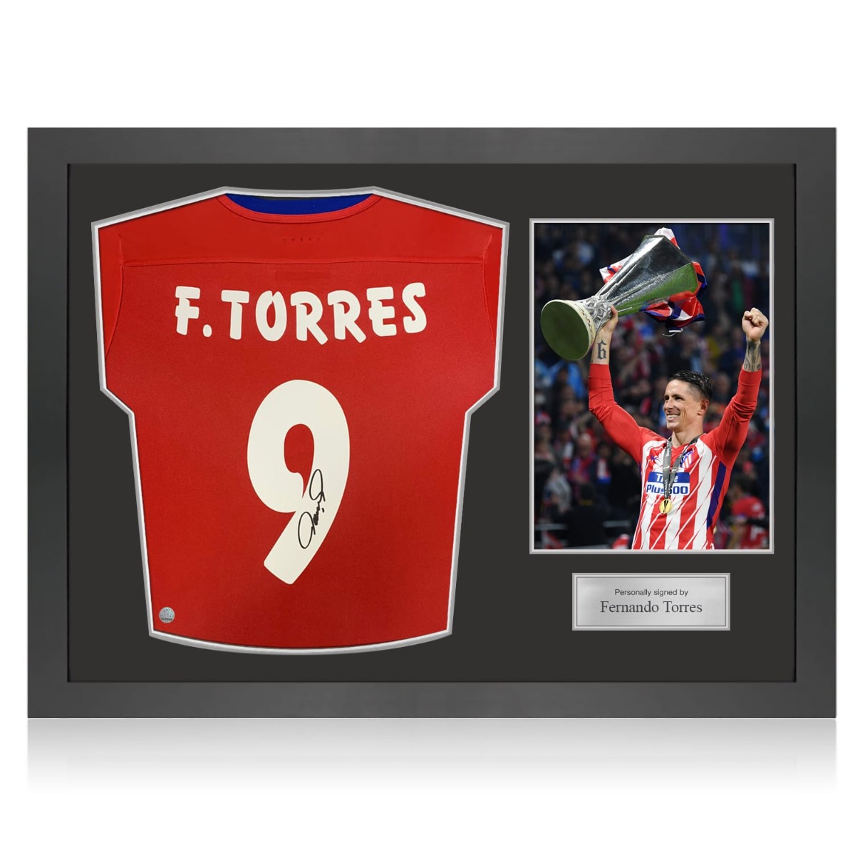 Fernando Torres Signed Atletico Madrid 2015-16 Football Shirt. Icon Frame
