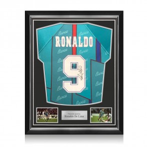 Ronaldo De Lima Signed Barcelona 1997 UEFA Cup Winners Cup Final Football Shirt. Superior Frame