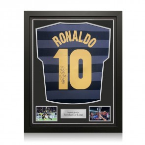 Ronaldo de Lima Signed Inter Milan 1998 UEFA Cup Final Football Shirt. Standard Frame